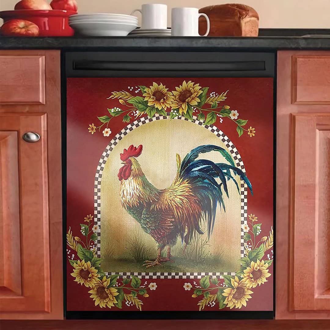 Housse magnétique lave-vaisselle coq de ferme pour décoration cuisine