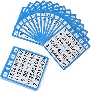 50-Pack Blue Reusable Bingo Cards with Unique Numbers for 50 Players - Family Bingo Game Accessories - Use with Clear Chips