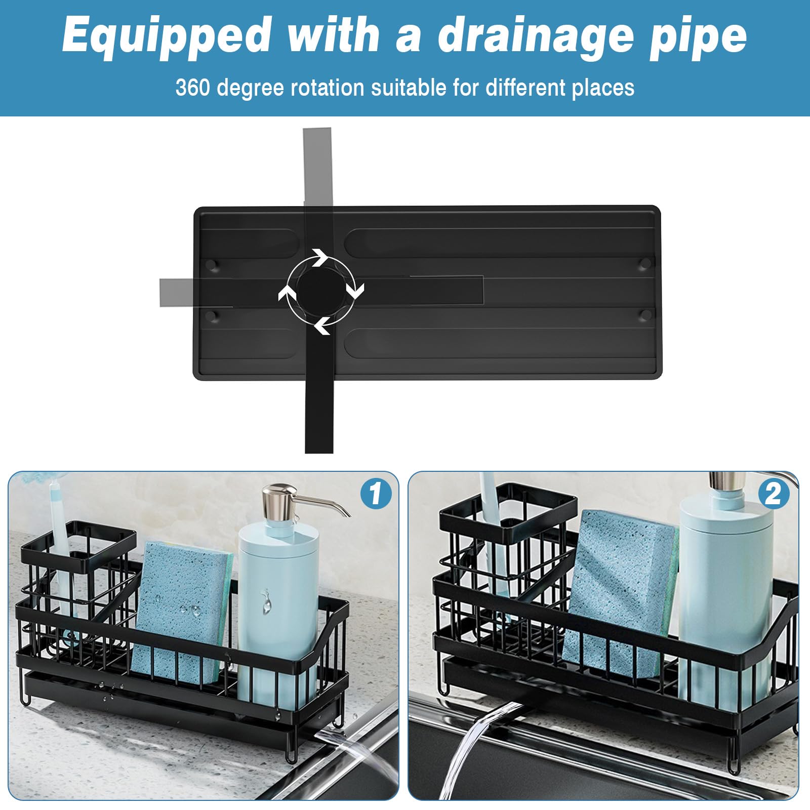UMILKI Spülbecken Organizer Küche Schwammhalter,Spülbecken Organizer Hängend mit Spültuchhalter und Klebstoff,Küchen Spüle Organizer für Küche und Badezimmer- Ohne Bohren(Schwarz)