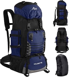 Upgraded Version 90L Hiking Backpack for Women Men, Waterproof Camping Daypack with Rain Cover -No Frame (Blue)