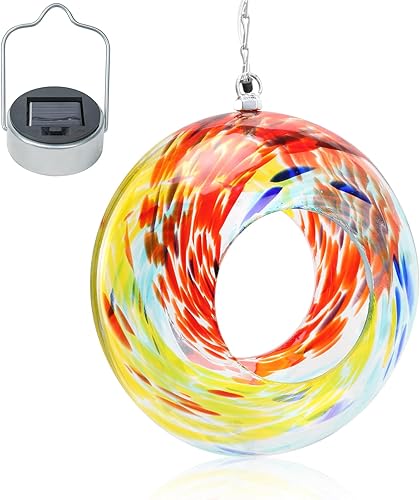 Miniatura 10 de VCUTEKA Comedero Solar para Pájaros Fly Through para Exteriores Colgante con Recipiente de Vidrio de Forma Redonda para Atraer Más Aves Silvestres