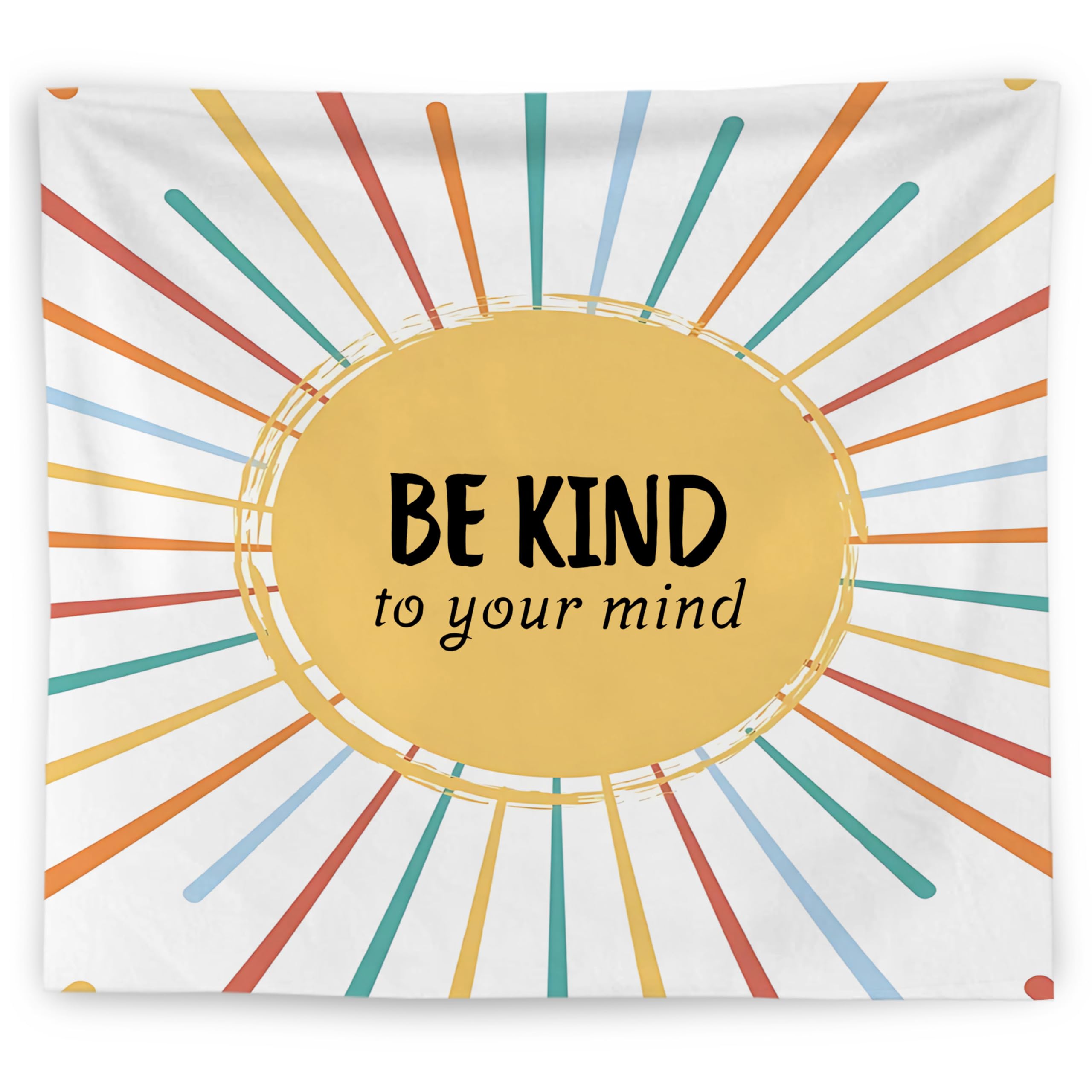 WNAGT Boho Colorful Sunshine Be Kind to Mind Inspirational Tapestry Wall Hanging, Motivational Mental Health Wall Blanket Decor for Counseling Office