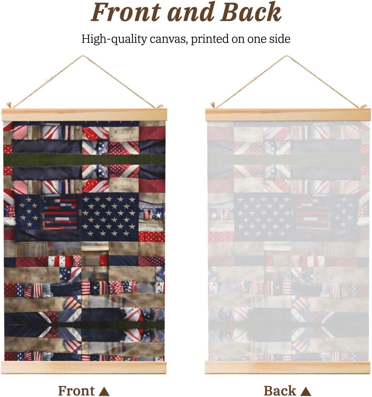 American Flag Patchwork Print Poster Hanger,Hanging Poster, Poster Frame,Wood Poster Hanger, For Wall Hanging