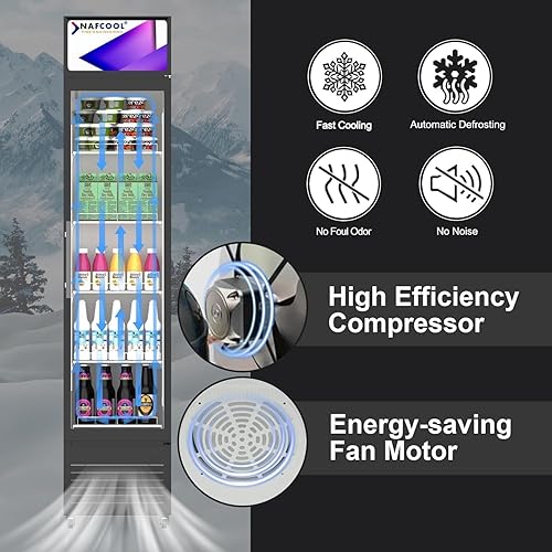 Miniatura 6 de NAFCOOL Comercial de una puerta de cristal delgada vertical para refrigerador de bebidas 58 pies cúbicos 154 pulgadas de ancho