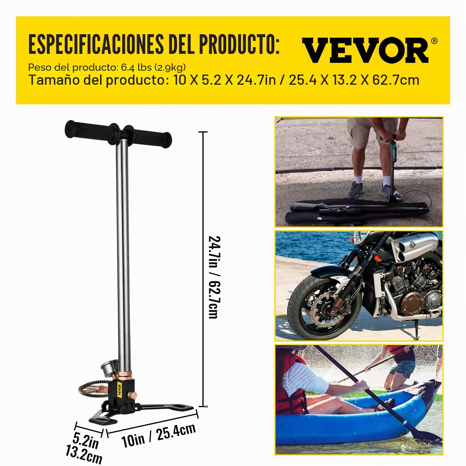 BestEquip - Bomba de aire PCP de 4500 PSI, bomba de mano de alta presión, 3 etapas, bomba de aire PCP