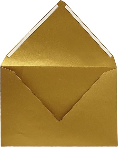 Miniatura 4 de Darling Souvenir Sobres de invitación dorados metálicos A7 (5 14 x 7 14) Euro V-Flap 80 libras autoadhesivos, ideales para invitaciones,