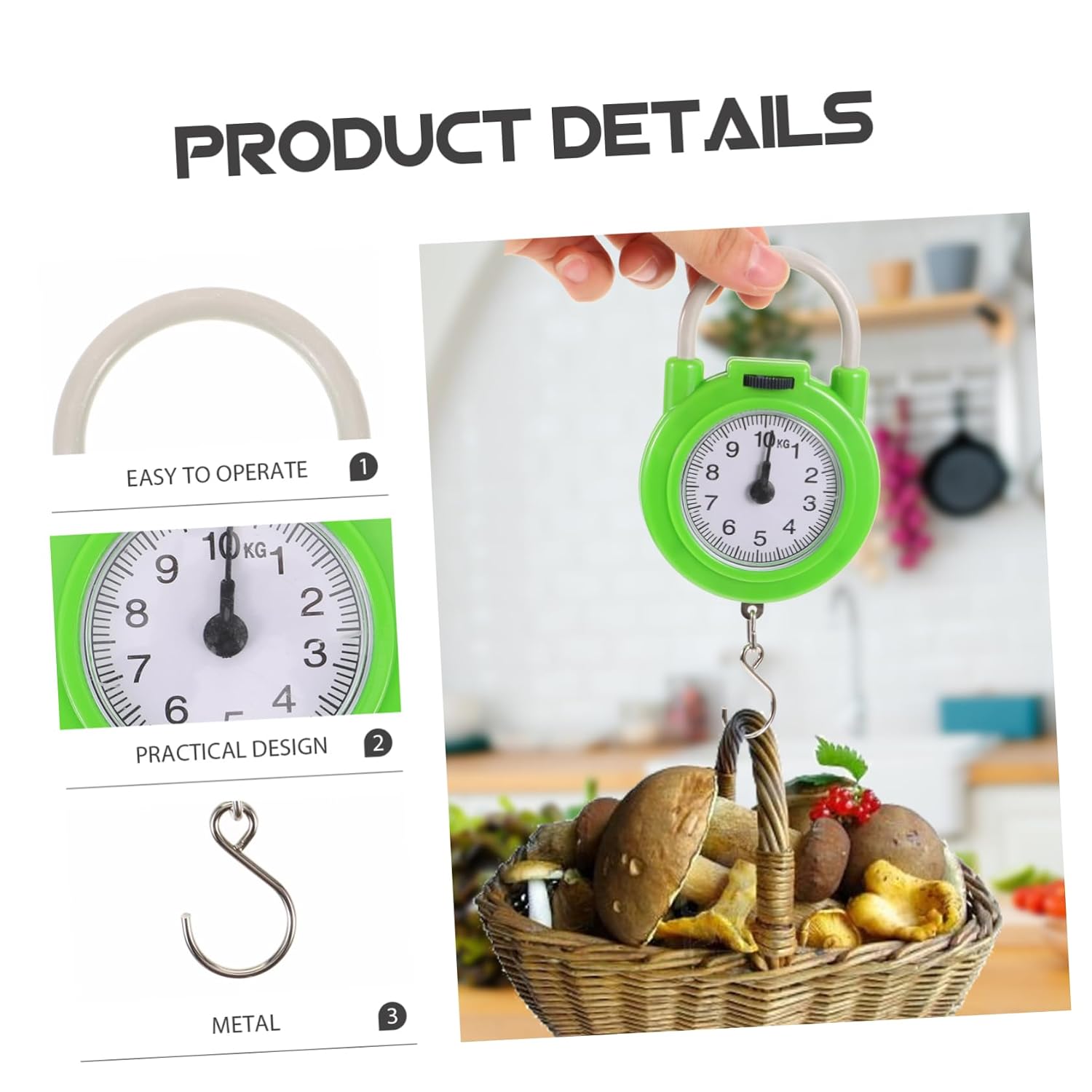Travel Suitcase Spring Scale with Hook, 10kg Range, 0.1kg Tolerance