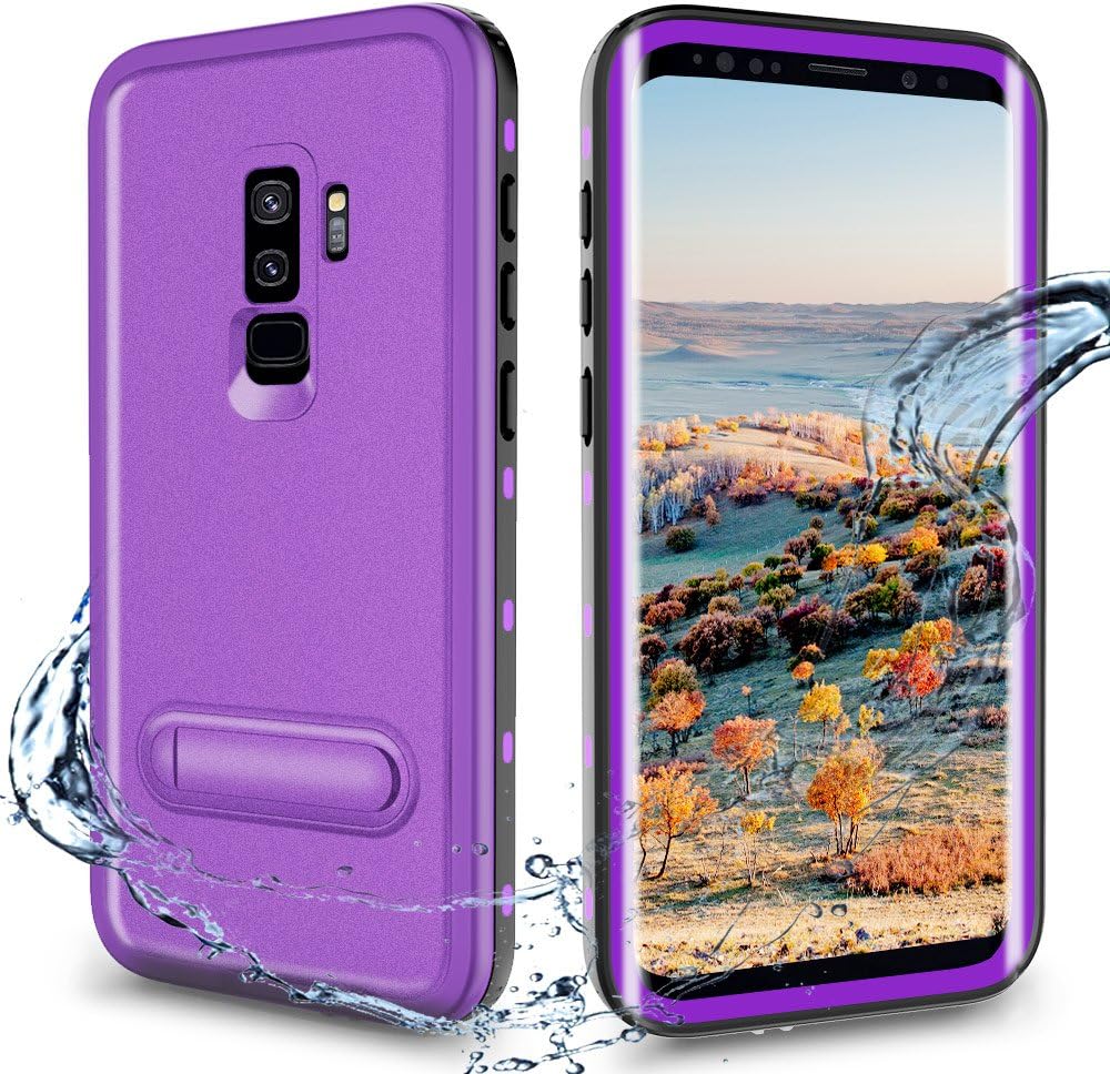 XBK Waterproof Samsung Galaxy S9+ Plus Case, Waterproof Case with Built-in Screen Protector,Full-Body Rugged Resistant Protective Hard Cover Case for Galaxy S9 Plus (2018, 6.2inch) (Purple&Stand)