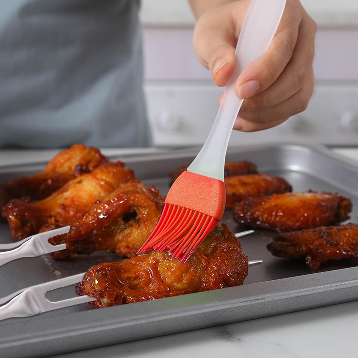 1 Pezzo Di Forchetta Per Grill E 2 Pezzi Di Spazzola Ad Olio, Forchetta Grill Fatta In Acciaio Inossidabile, Strumento Di Cottura, Forchetta Per Alimenti, Forcella Per Permanente Grill