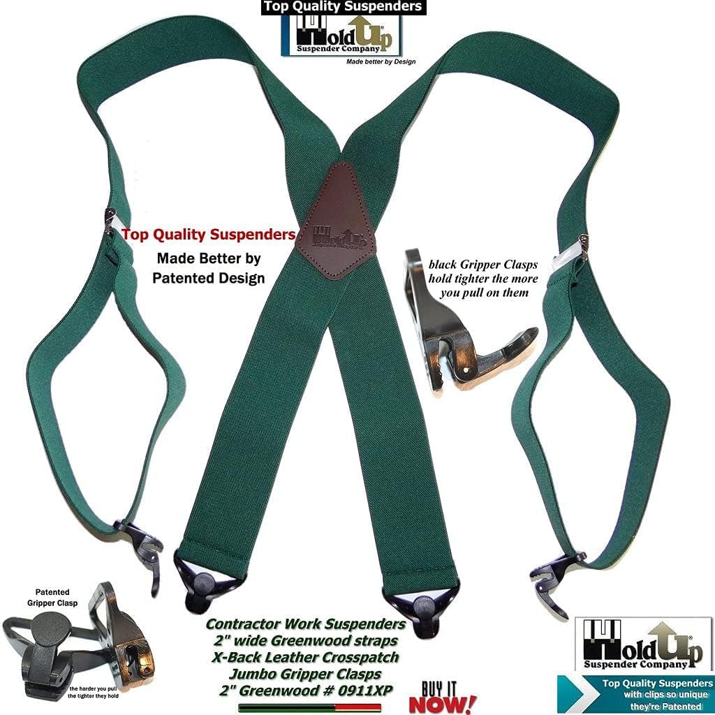 Holdup 2" Wide Contractor Suspenders for Men with Patented Composite Plastic Gripper Clasps - Image 7