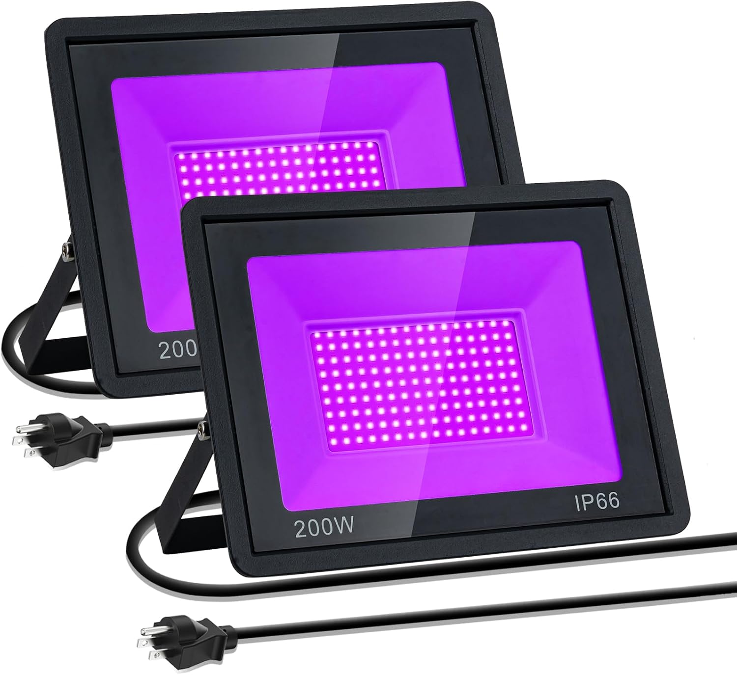 200W LED Black Light Outdoor, IP66 Waterproof UV Flood Light with Plug and Switch, 385-400nm Blacklight, 180° Adjustable, Glow in The Dark Light for Halloween, Party, Body Paint, Stage, Yard