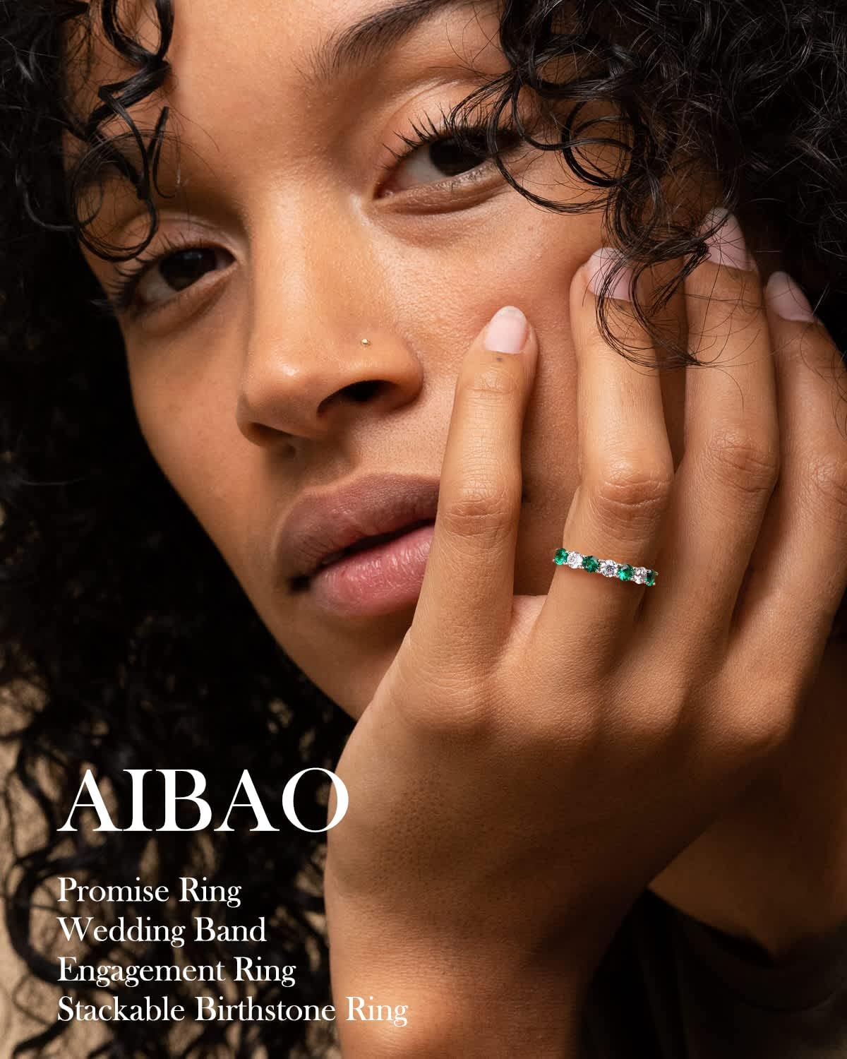 AIBAO Amethyst/Emerald/Ruby/Sapphire Half Eternity Band Rings for Women Sterling Silver Birthstone Stackable Rings Size 6 to 10 Anniversrty Valentines Mother's Day Jewelry Gift with Box - Image 2