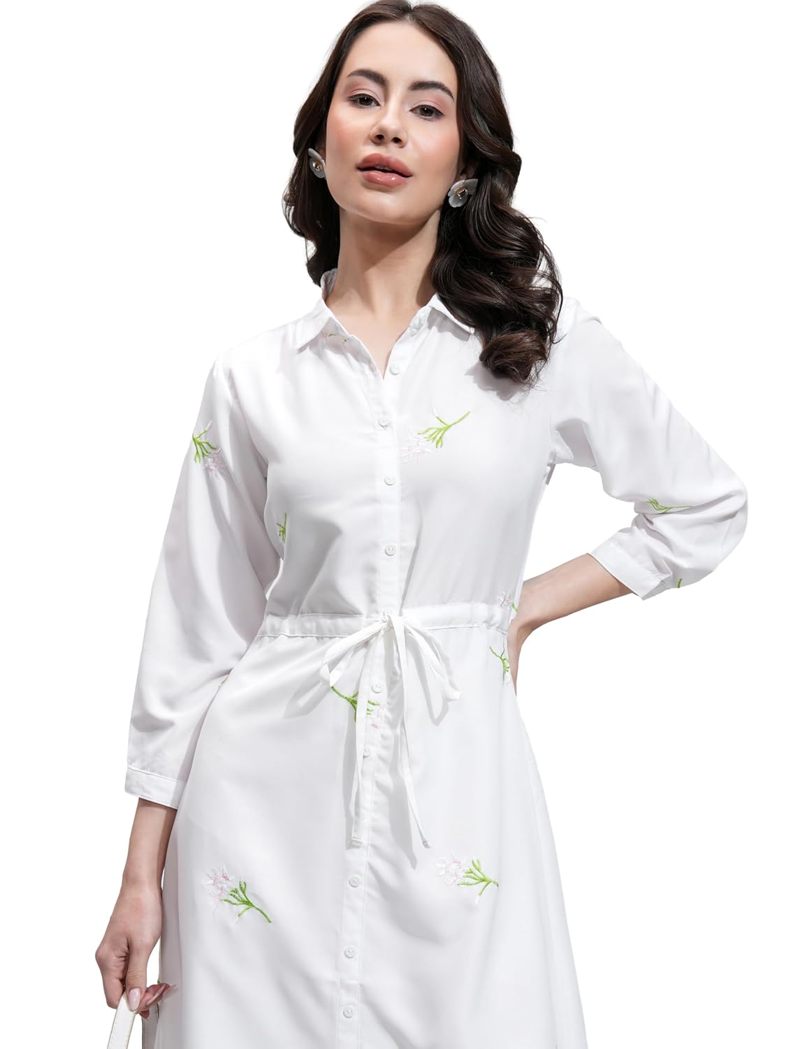 Tokyo Talkies Women's Three-Quarter Sleeves Shirt Collar Self Design Dresses | Stylish Dresses | Casual Dresses - Review, Price and Buying Guide