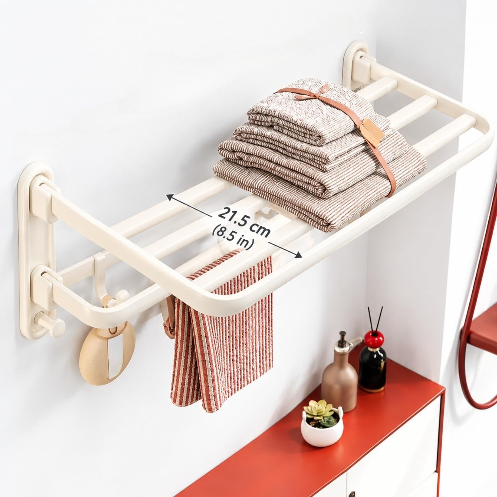Faltbares Handtuchregal 40/50/60/70 cm mit Ablage, Ohne Bohren
