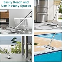 Vista 6 de Cepillo de limpieza para piso con mango largo ajustable de longitud, 3 en 1 cepillo de fregado de piso de cerdas rígidas de 90° con escobilla
