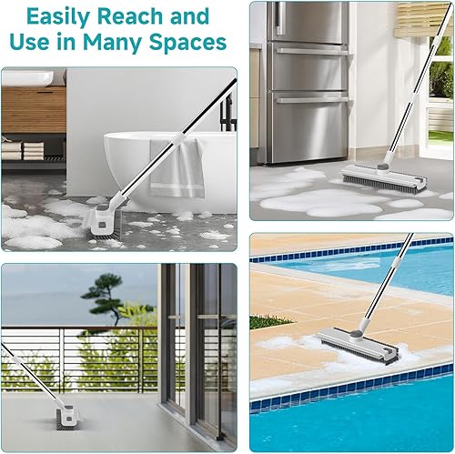 Miniatura 6 de Cepillo de limpieza de suelo con mango largo ajustable, 3 en 1, escoba de cerdas rígidas de 90 con escoba limpiadora de piso con escoba para baño,