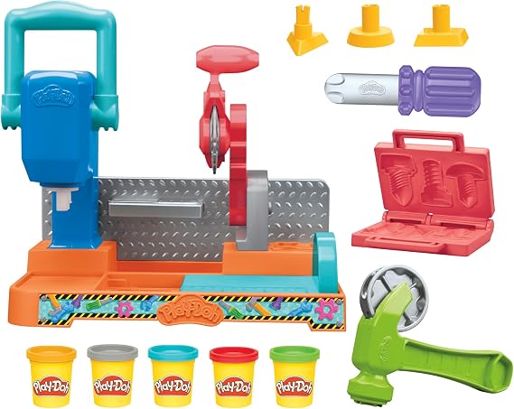 Play-Doh Damgala ve Kes Alet Tezgâhı Oyun Seti | 3 Yaş ve Üzeri Kız ve Erkek Çocuklar İçin İnşaat Temalı Oyuncak | Çocuklar İçin Sanat ve El İşi Etkinlikleri