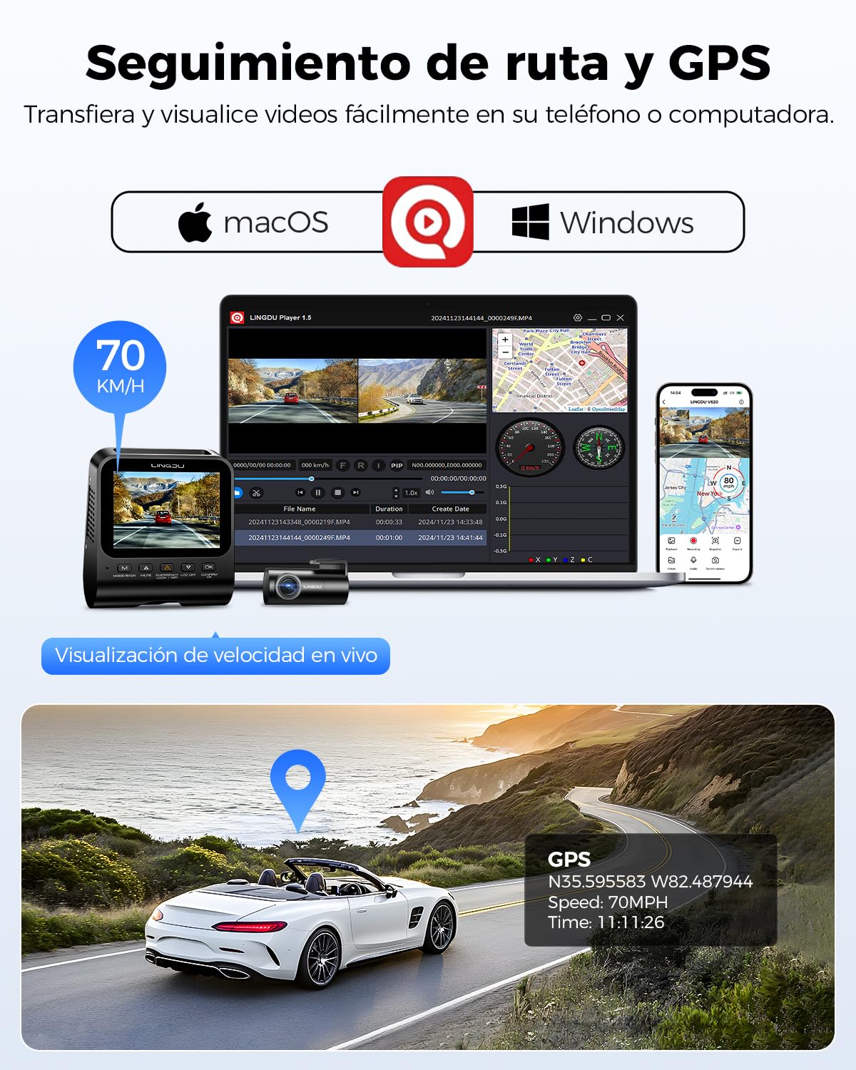 V620 Dashcam Cámara Coche 4K+1080P,Doble WiFi GPS Dash CAM Coche con Tarjeta SD de 64GB,2.4" IPS Camara Coche Grabadora,ADAS,170° Gran Angular,Visión Nocturn,WDR,Sensor G,Grabación en Bucle