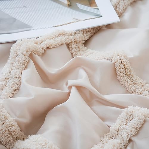 Miniatura 7 de Juego de edredón y juego de ropa de cama de felpilla copetudo, color beige, crema, tamaño Queen, estilo bohemio, para todas las estaciones