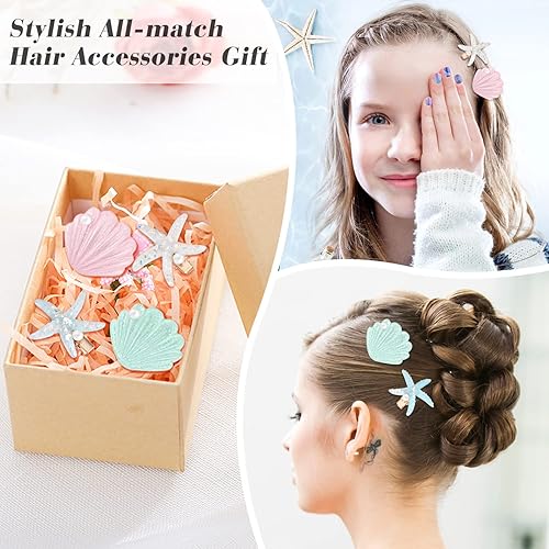 Miniatura 5 de 12 pinzas para el cabello de concha y perlas de estrella de mar, pinzas de pelo artificiales de estrella de mar de resina acrílica, horquillas de