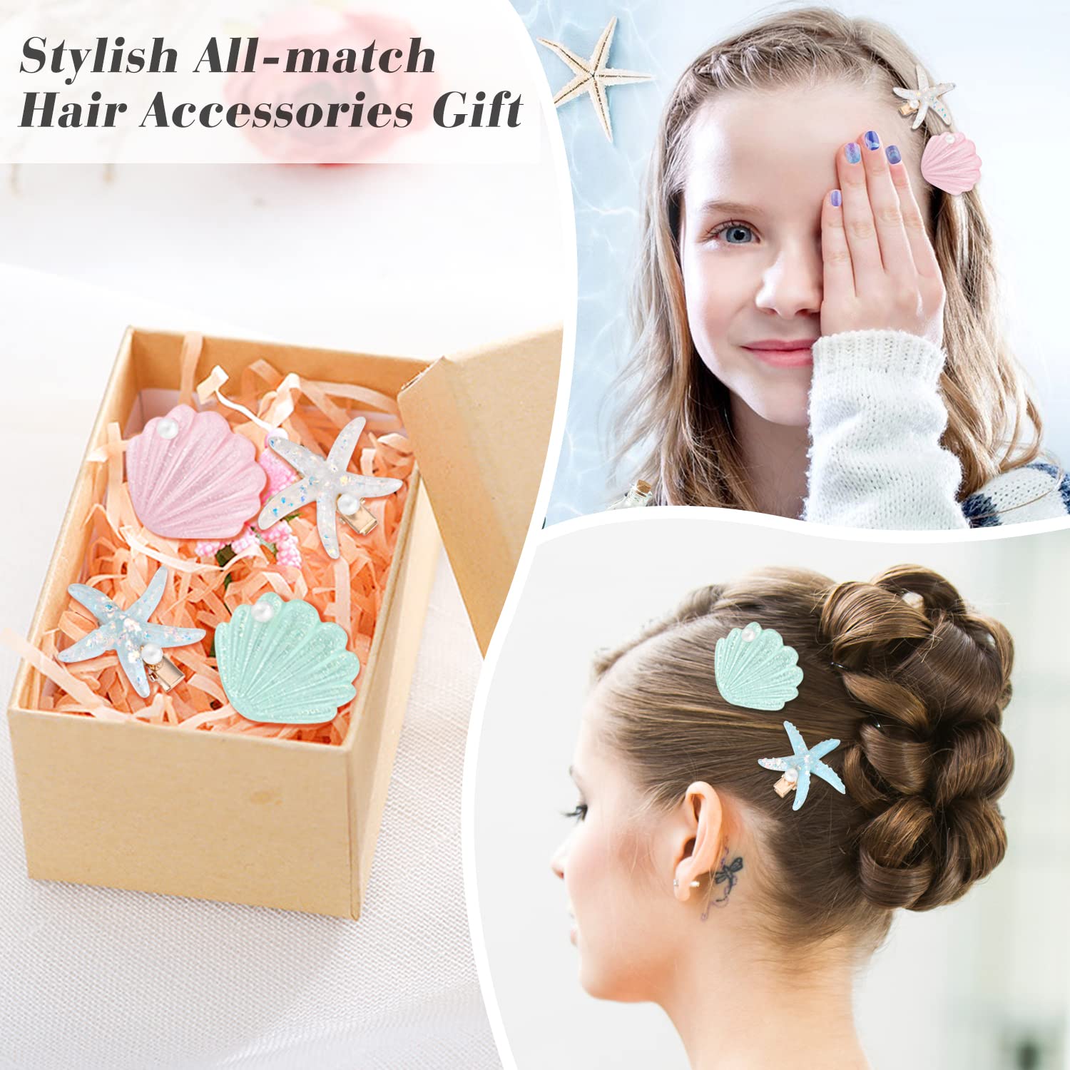 Amazon.com : 12 Pieces Shell Pearl Starfish Hair Clip  display picture 2