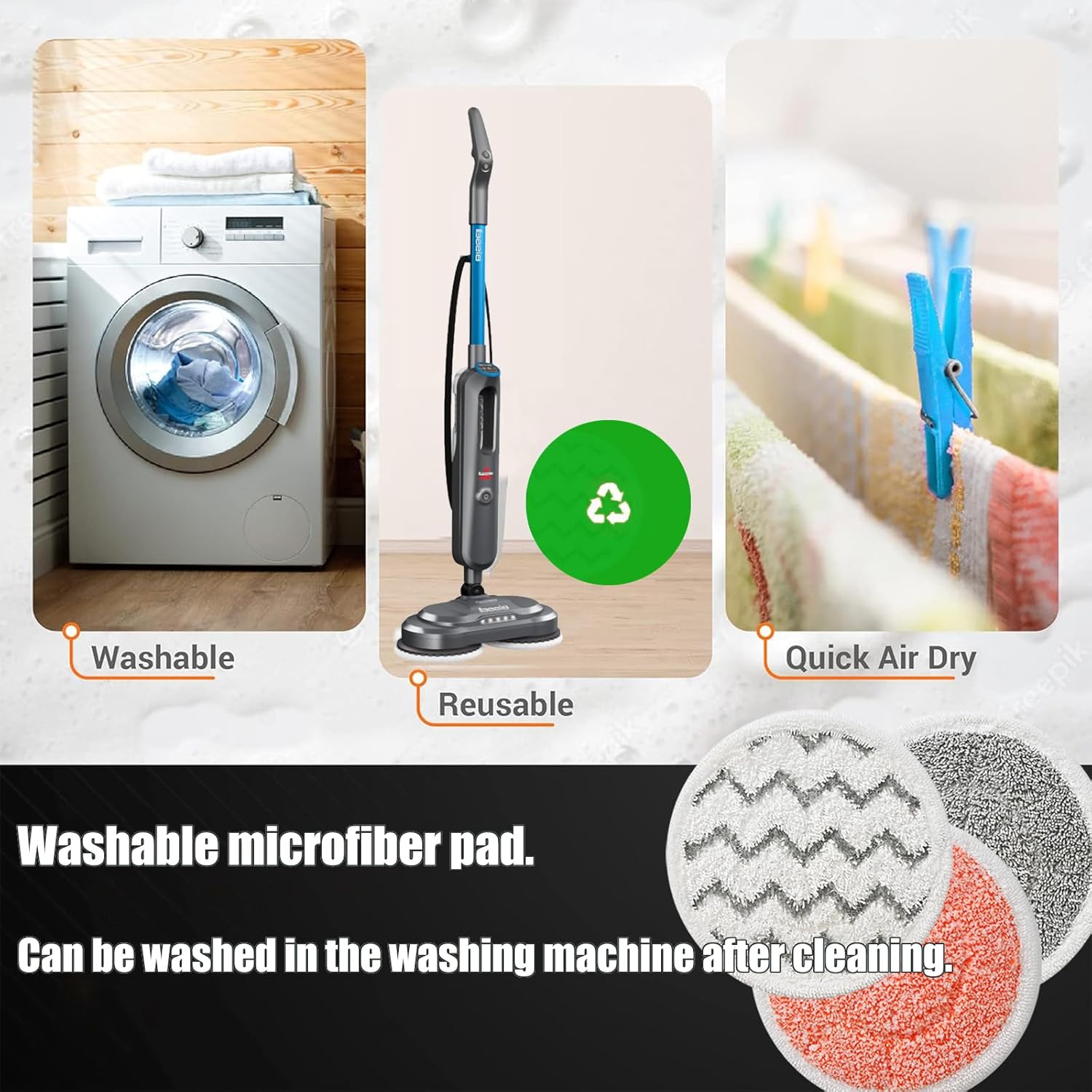 Rotating Mop Replacement Pads Compatible with Bissell Spin-Wave 3897A 3712C 3712W SmartSteam Scrubbing Steam Mop, Spinwave Mop Pads 12 Pack