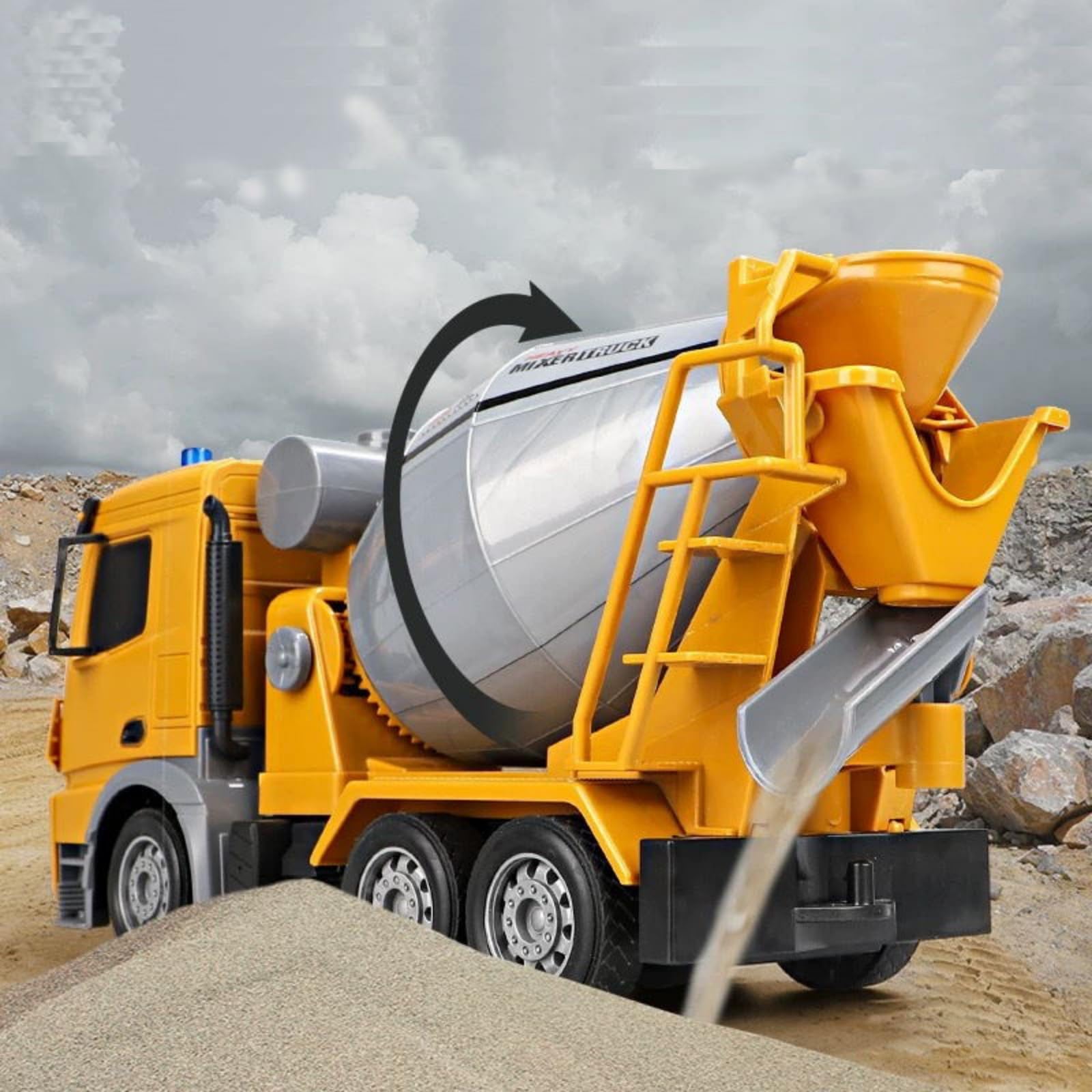 Camion betoniera con tutte le funzioni, giocattolo telecomandato alimentato a batteria, per bambini e bambine, scala 1:24, 6 canali, con luci e suoni