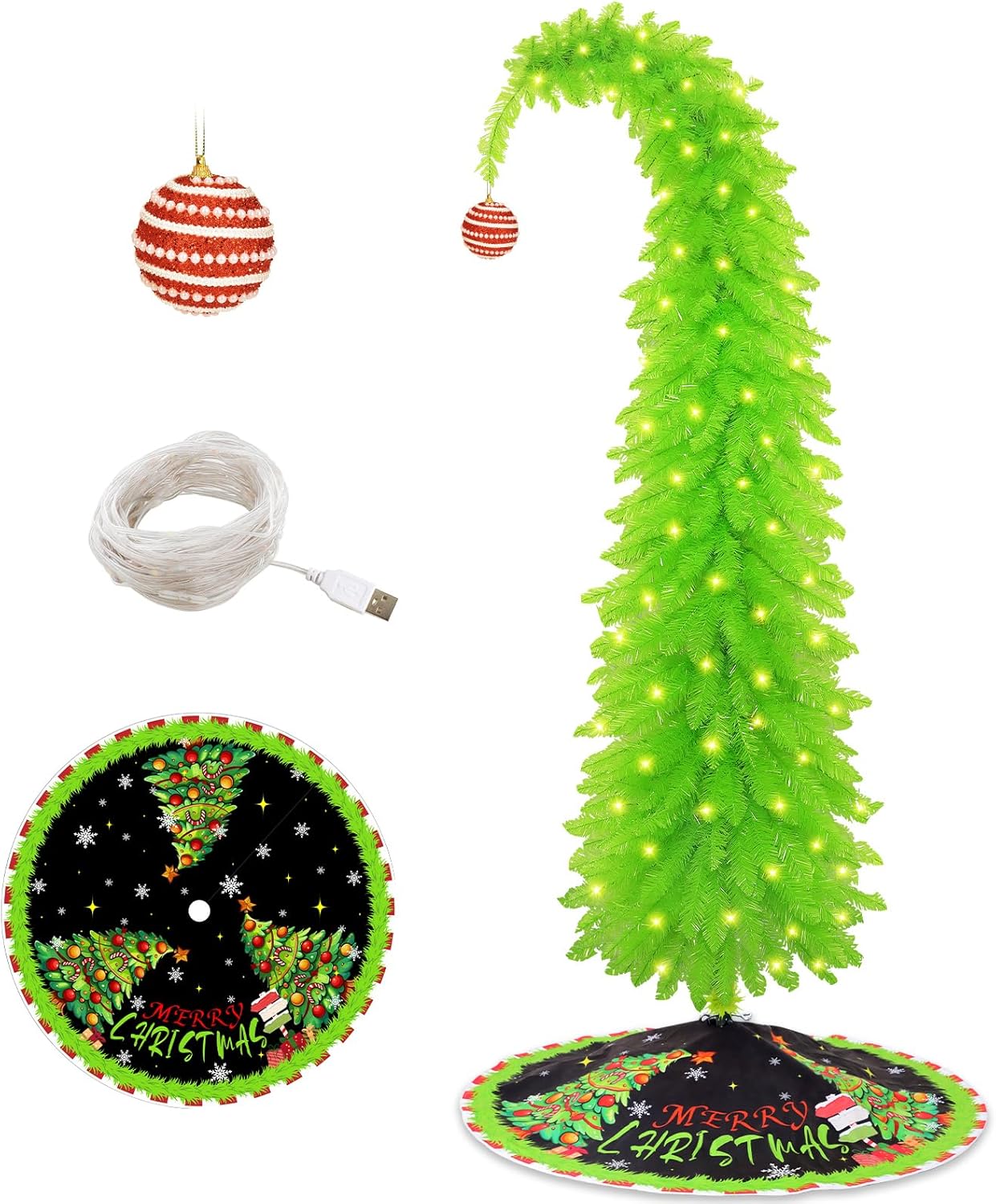 Christmas Tree 6 Ft, Artificial Whimsical Christmas Tree Lime Green Christmas Decoration, Bendable Xmas Tree for Holiday Home Office, Easy Assembly