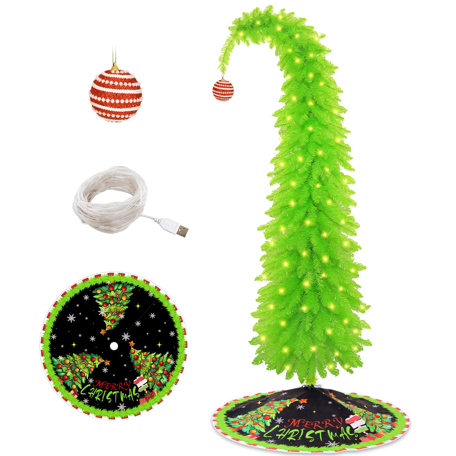 Christmas Tree 6 Ft, Artificial Whimsical Christmas Tree Lime Green Christmas Decoration, Bendable Xmas Tree for Holiday Home Office, Easy Assembly