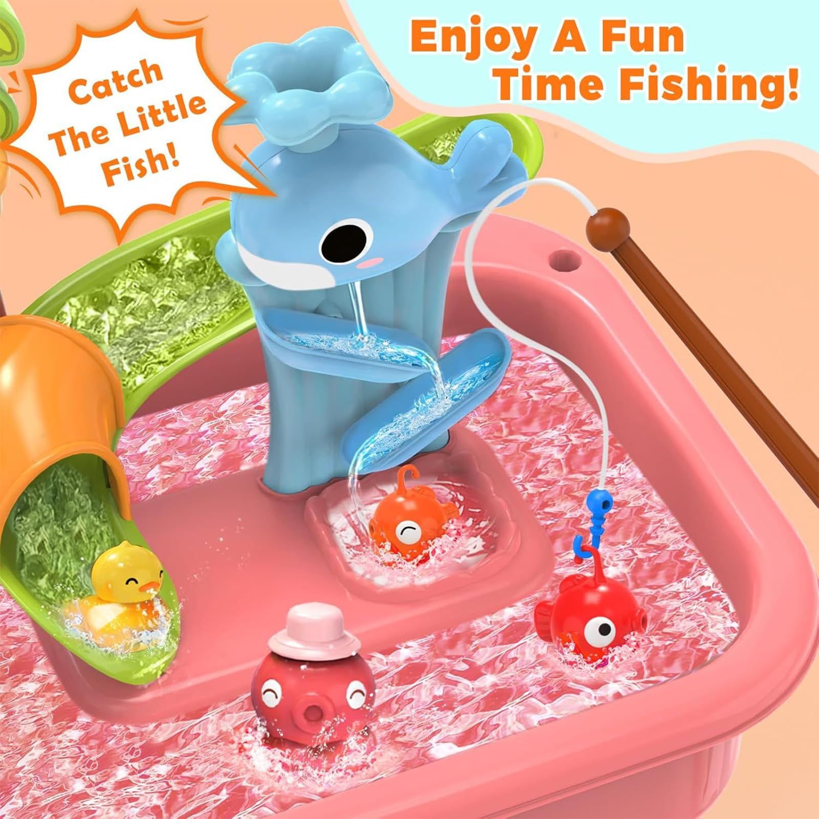 Teksome Wasserspieltisch Sand und Wasser Spielzeug Set | 4-in-1 Waschbecken Spielzeug mit elektrischem Wasserhahn pädagogisches Rollenspiel für Mädchen, Garten, Camping, ,