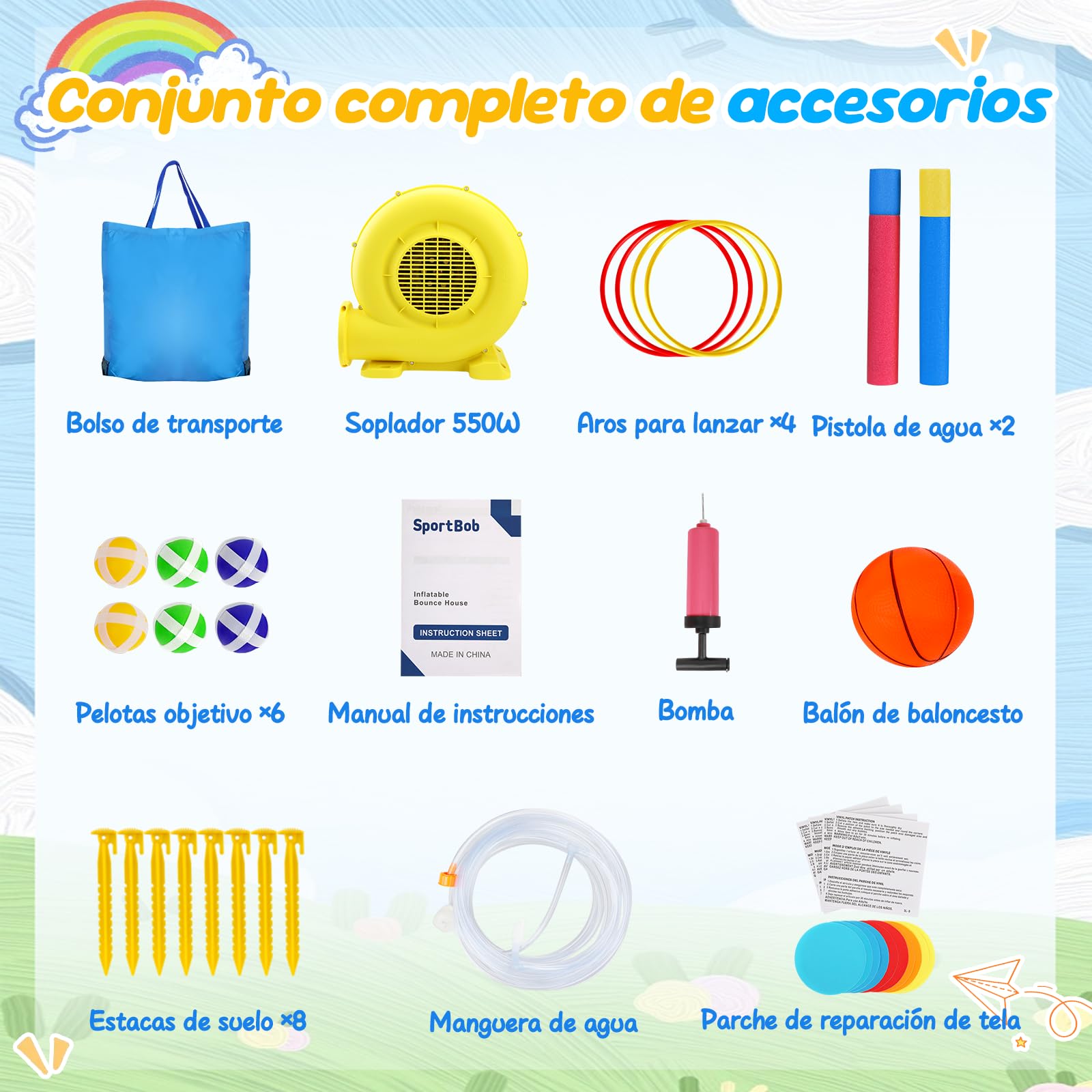 Castillo Hinchable con Tobogán Acuático, Soplador Incluido, Piscina de Bolas, Zona de Saltos y Rocódromo, para Uso Interior y Exterior, Ideal para Parques y Fiestas Familiares