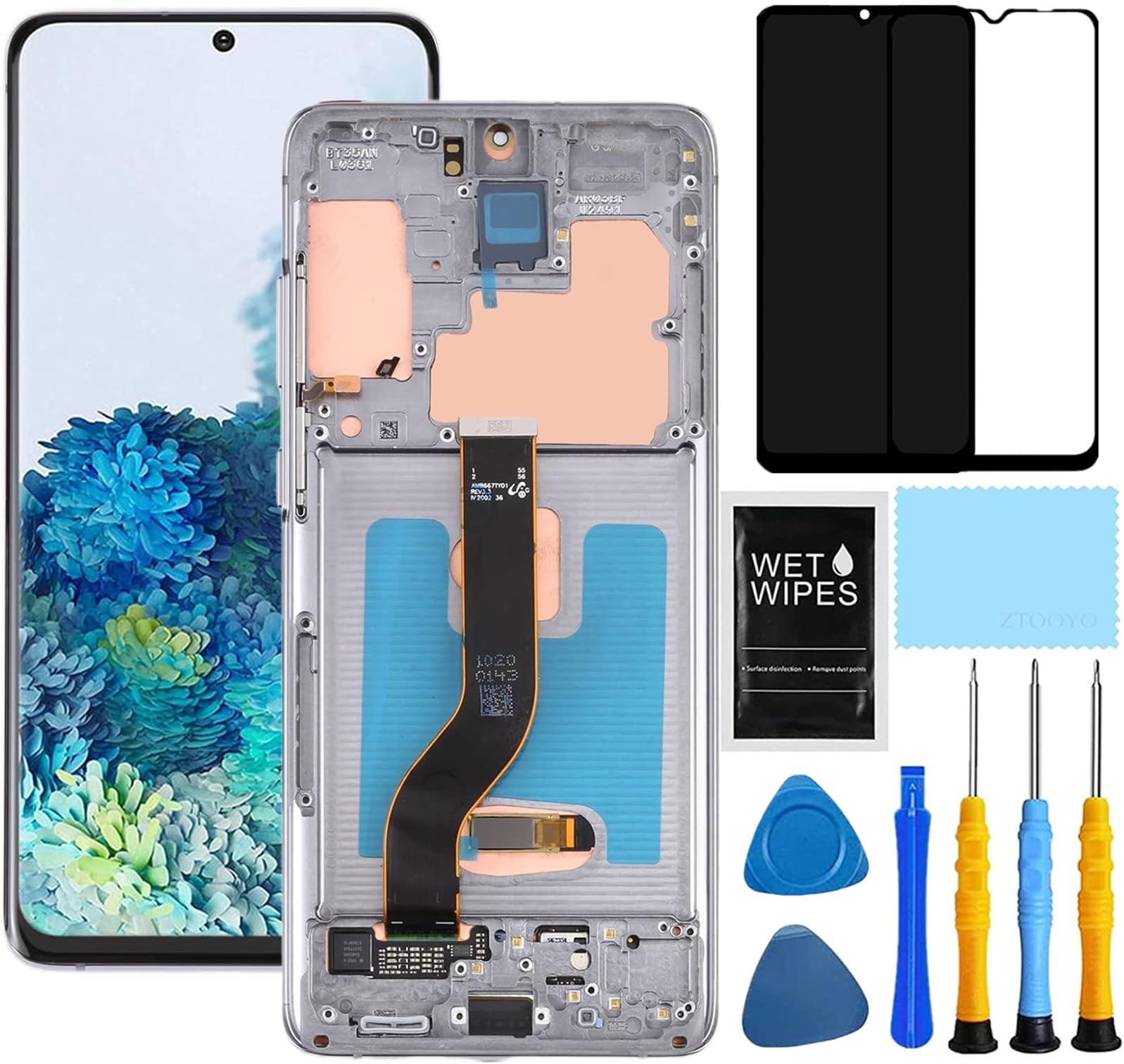 ZTOOYO AMOLED for Samsung Galaxy S20 Plus 5G Screen Replacement for Samsung S20+ LCD Display Digitizer SM-G985u G985a G985w G986u G986a G986w Touch Screen Assembly 6.7 inch (Grey with Frame)