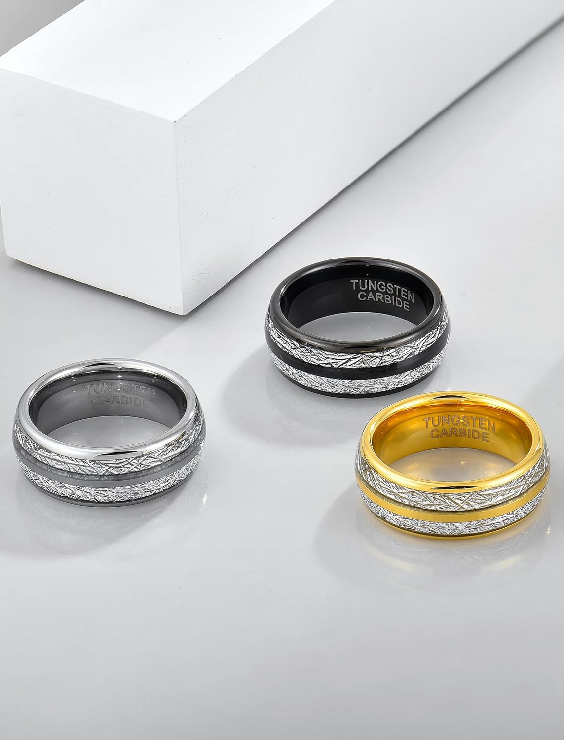 8mm Tungsten Carbide Wedding Band for Men Promise Ring Silver/Gold/Black Domed High Polish Comfort Fit 8-12 - Image 3