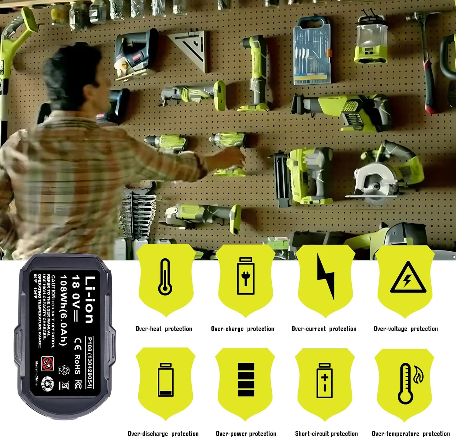 2-Pack 6.0Ah Replacement Batteries for Ryobi 18V Battery - Extended Power and Reliability