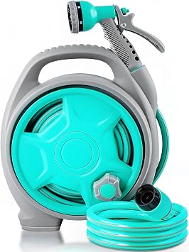 50FT Retractable Garden Hose Reel, Lightweight & Portable Hose Reel with 6 Patterns Spray Nozzle, Suitable for US Standard Hose Connection