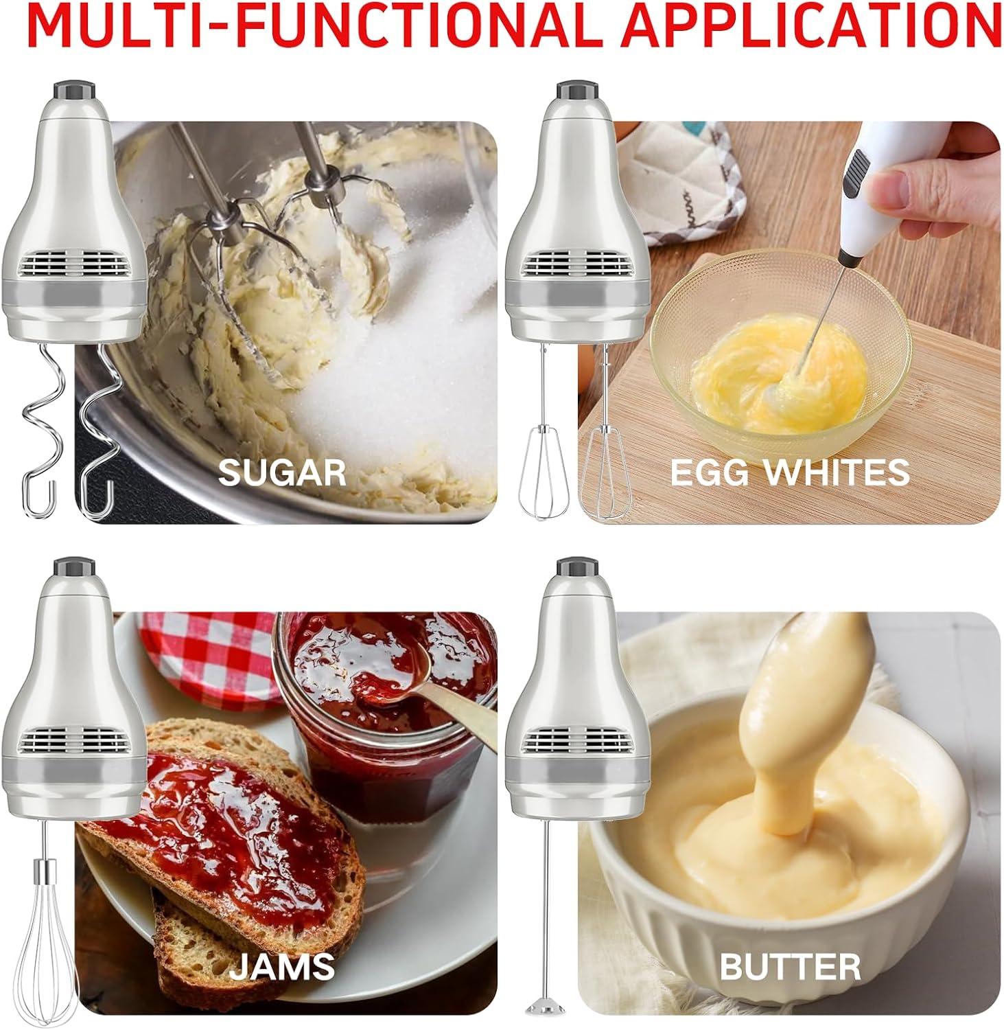 Hand Mixer Attachments Beater 6Pcs, Whisk, Blending Rod and Dough Hooks, Stainless Steel Hand Mixer Accessories for Kitchenaid Hand Mixers KHM3 KHM5 KHM7 KHM9, Dishwasher Safe