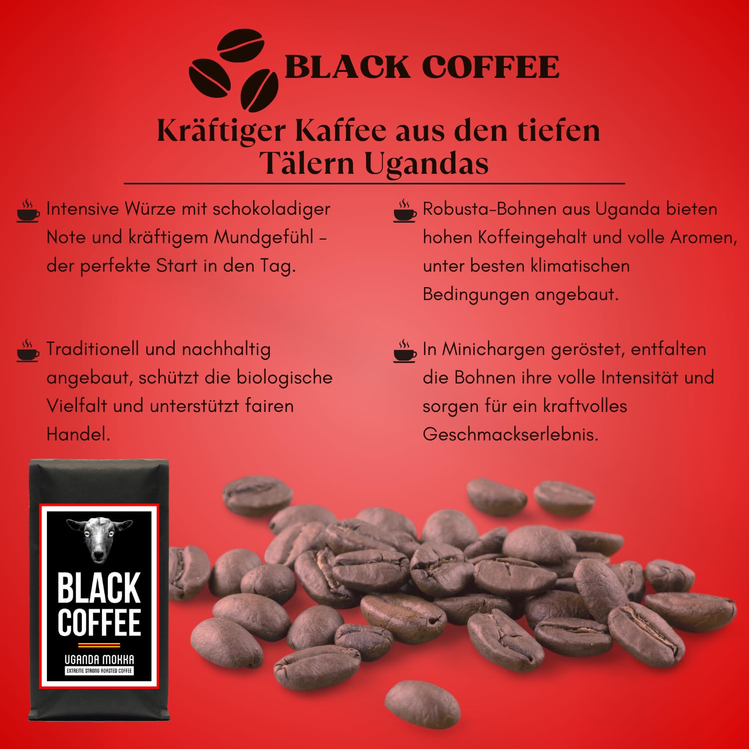 Black Coffee - Kaffeebohnen Probierset - 3x 400g - ganze Bohnen - sortenreiner Röstkaffee - Starker Kaffee - sehr dunkle Trommelröstung in Minichargen - Hoher Koffeingehalt