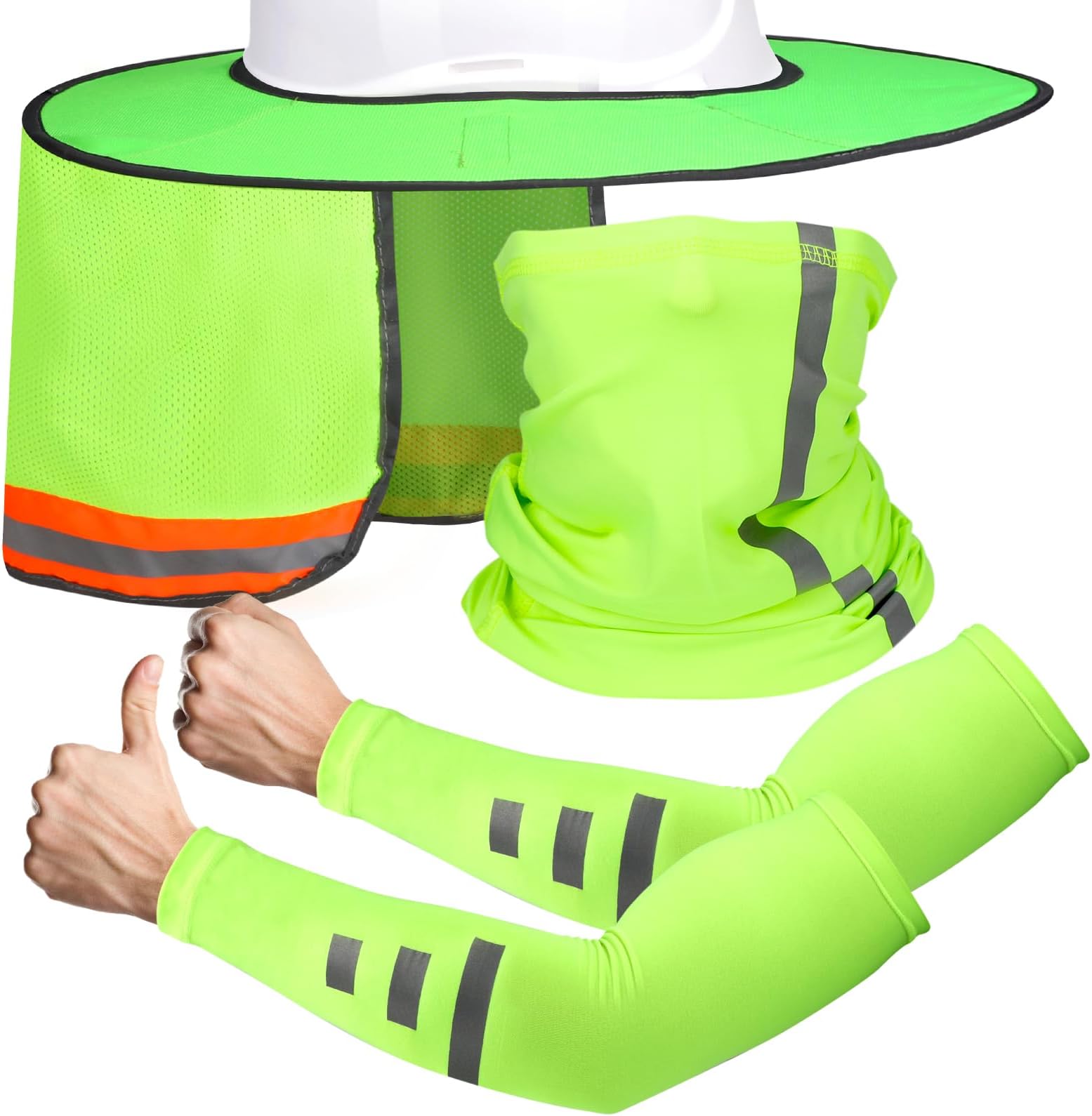 Hard Hat Visor Sun Shade, Full Brim Mesh Neck Visor, Hard Hat UV Sunshade Helmet Accessories Protection Arm Sleeves with Reflective Strip, 4pcs Set