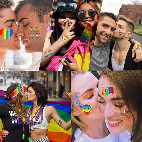 Miniatura 4 de HOWAF Gay Pride Tattoos LGBT Rainbow - Adhesivo temporal de tatuajes, 48 diseños, 96 unidades, calcomanías de tatuajes de corazón de arco iris,