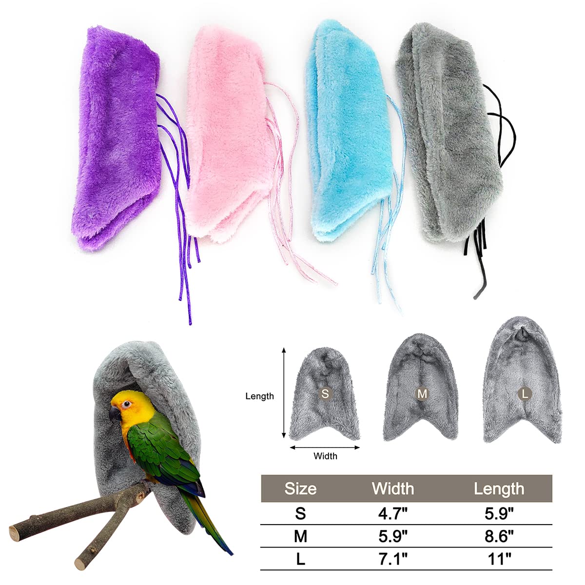 OTKARXUS Comfort Corner Fleece Bird Blanket,1PC Winter Warm Parrot Cage Snuggle Hut,Cage Bird Nest Parrot Bed for Parakeet Cockatiel Parrots Cockatiels (M, Purple) - Image 2