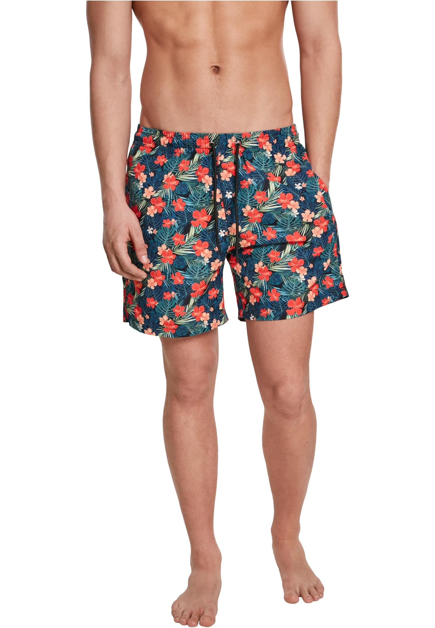 Urban Classics Pattern Swim Shorts Palm Männer Badeshort schwarz/Oliv Basics, Streetwear