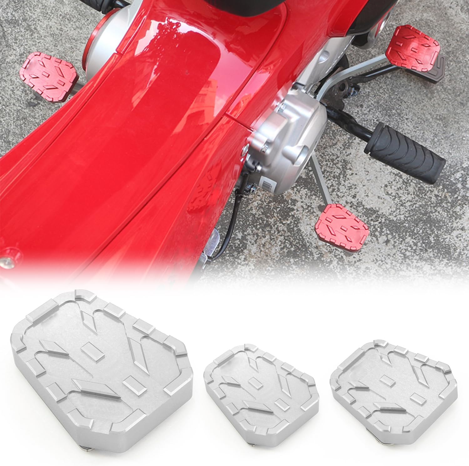 HEINMO Motorcycle Brake Lever Pedal Upshift Downshift Brakeshift Extension Peg Foot Pads Compatible With WING Cross Cub 110 CC110 Anti Skid Extender (Silver,3in1)