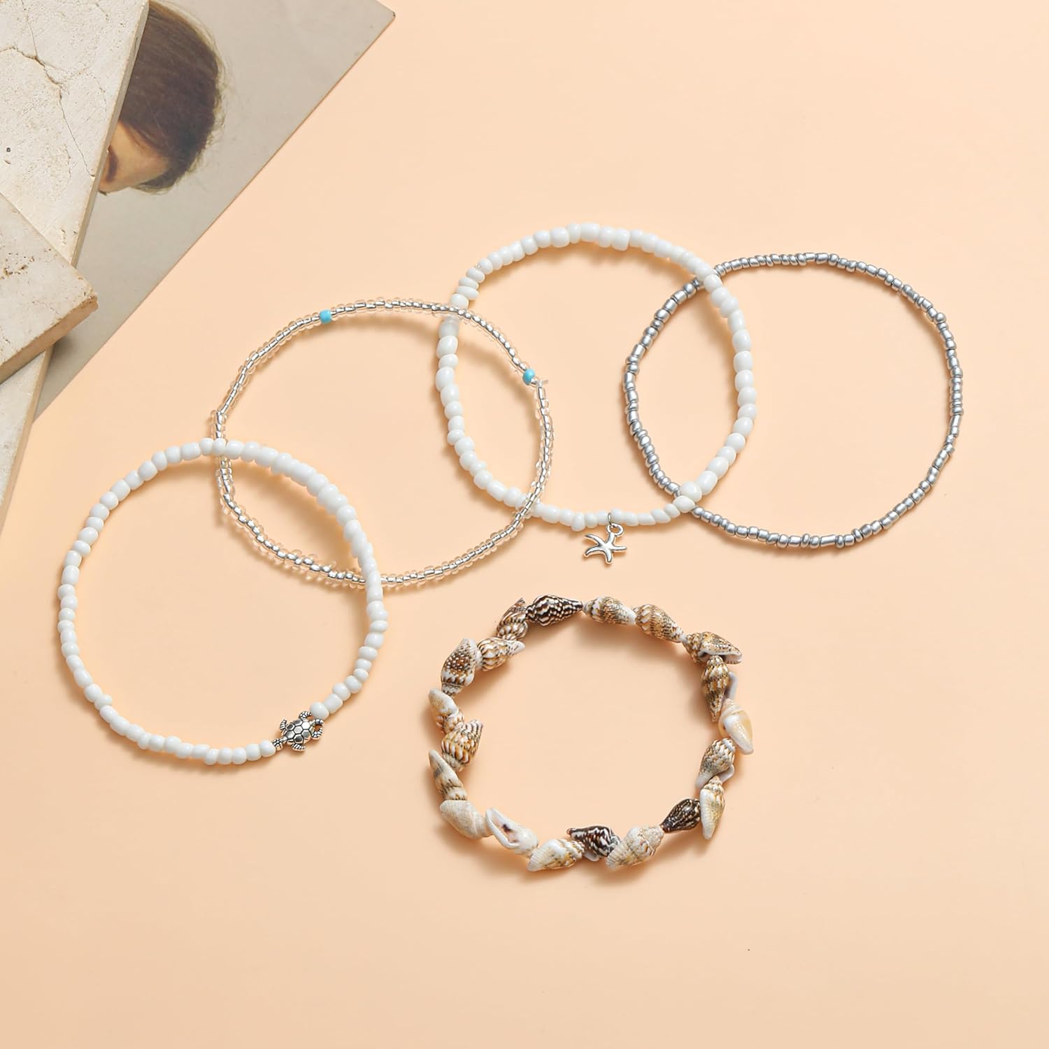 Shell Ankle Bracelet For Women Boho Beaded Seashell Starfish Conch Pearl Sea Turtle Puka Layered Gold Anklet Set Hawaiian Summer Beach Handmade Foot Jewelry Gift Set Adjustable - Image 6