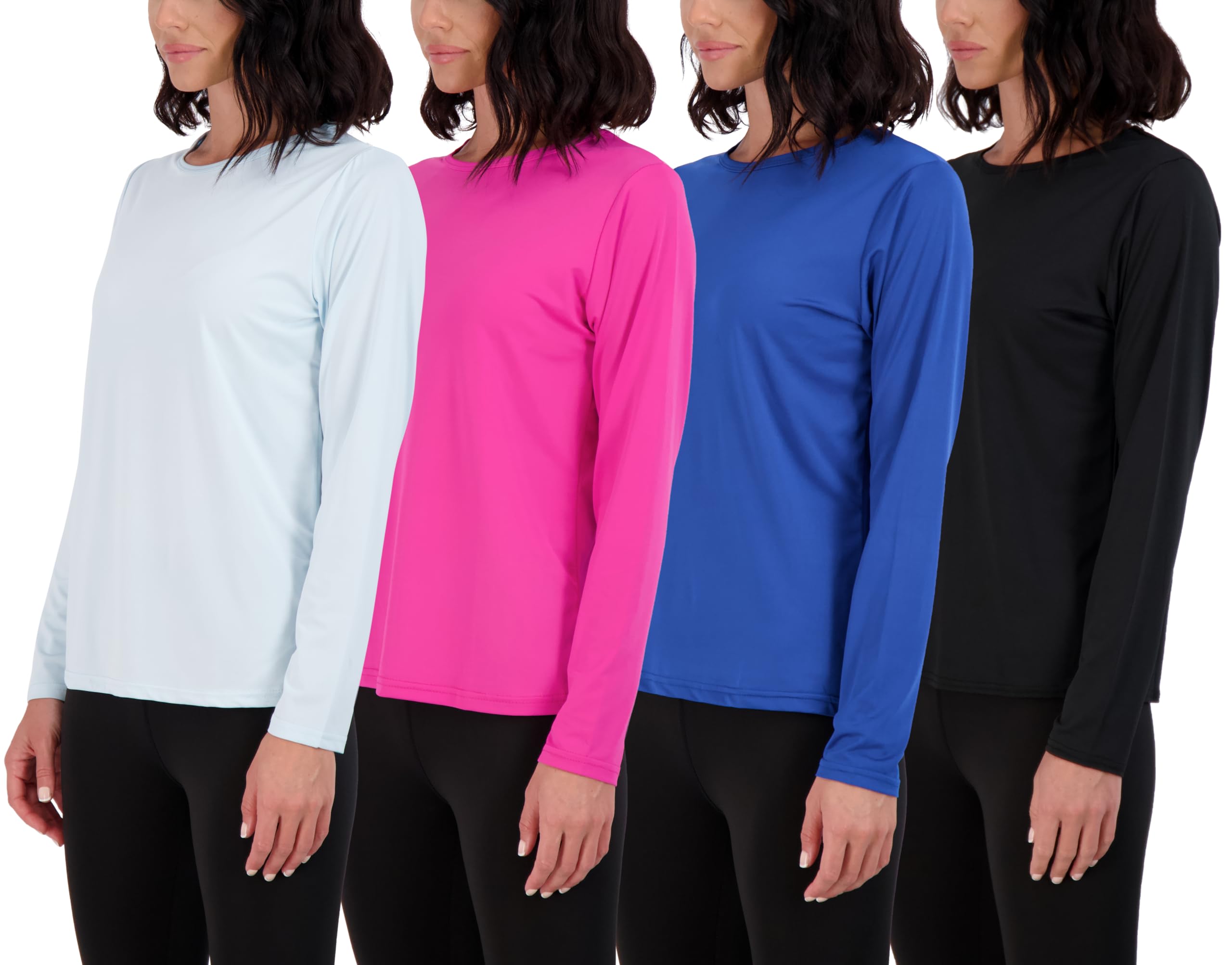 Real Essentials4 Pack: Women's UPF 50+ Quick Dry Fit Sun Shirts Long Sleeve UV SPF Hiking Top Outdoor (Available in Plus)
