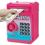 Refasy Kids Piggy Bank for Girls, Password Money Saving Box Piggy Bank Toy, Cash Coin Safe ATM Bank for Kids 3 4 5 6 7 8 9 10 11 12 Year Old Gifts Toys for Boys Girls Birthday (Rose Red)