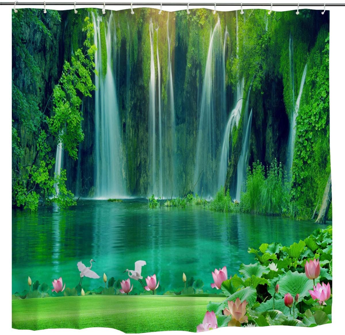 DREAMS Waterfall Shower Curtain Fabric,Beautiful Green