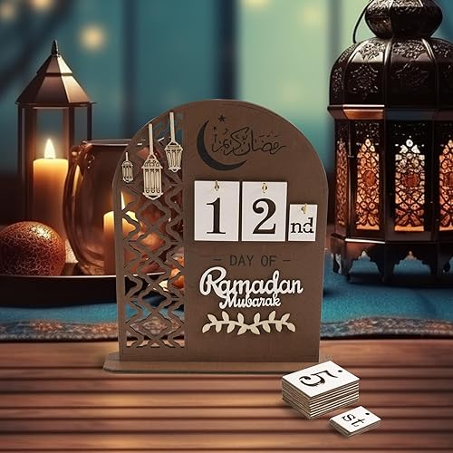 Miniatura 4 de flangairy Calendario de cuenta regresiva de Ramadán 2024, calendario de Adviento de madera Eid, 30 días, decoración de cuenta regresiva de madera,