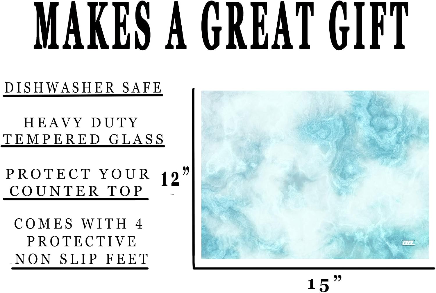 Rogue River Tactical Light Blue White Clouds Smoke Pattern Textured Marble Art Kitchen Glass Cutting Board Modern Decorative Gift Abstract Wavy Contrast Design