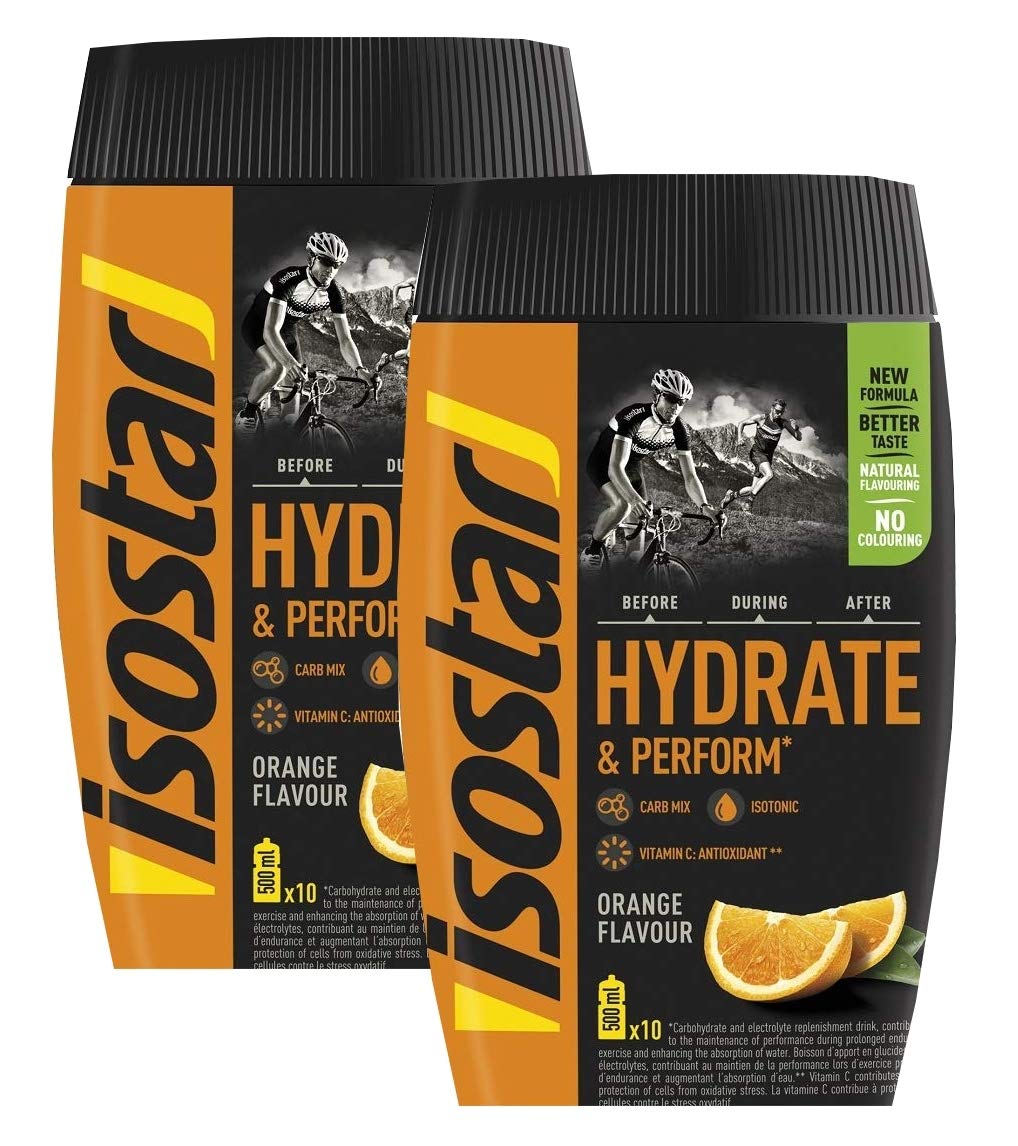 Isostar Hydrate & Perform Iso Drink - 400 g de poudre de boisson isotonique - Poudre d'électrolyte pour soutenir la performance sportive - Orange (2x400g)