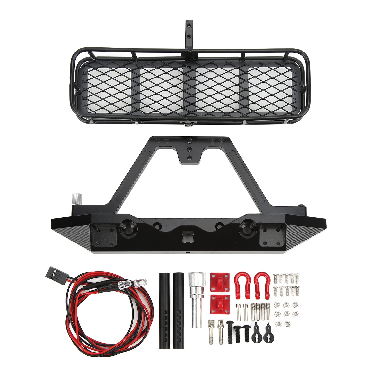 Metalowy zderzak tylny z zestawem bagażnika do przyczepy LED, metalowy tylny zderzak RC z bagażnikiem LED, zderzak ze stopu aluminium dla 4 SCX10 90046
